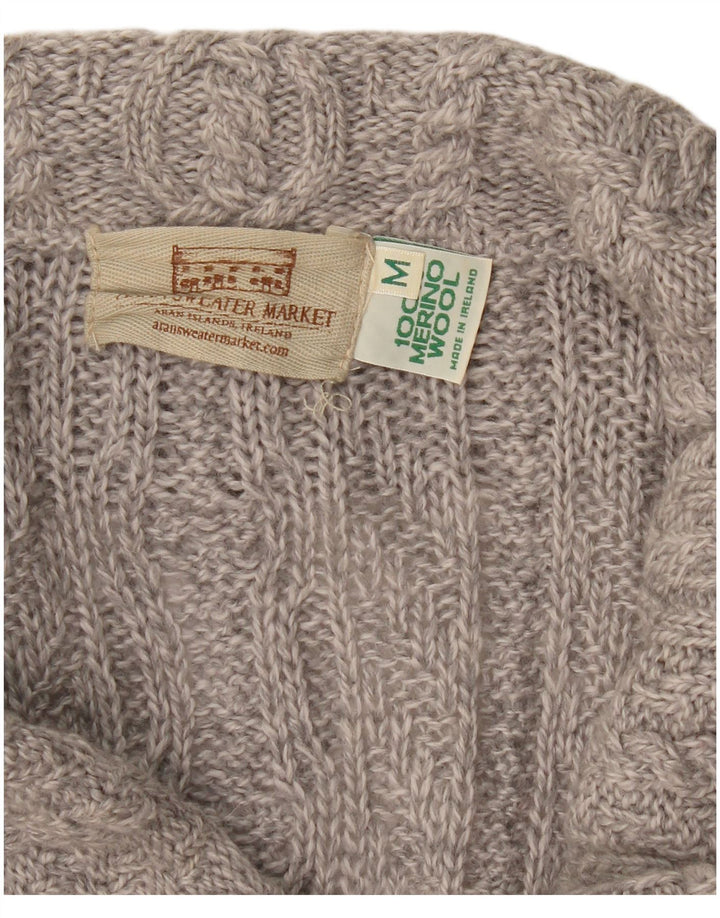 Maglione cardigan lungo da donna Aran Crafts UK 12 Lana merino grigio medio