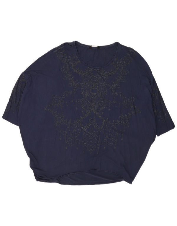 Desigual T-shirt grafica oversize da donna Top UK 16 Large Blu Navy Paisley