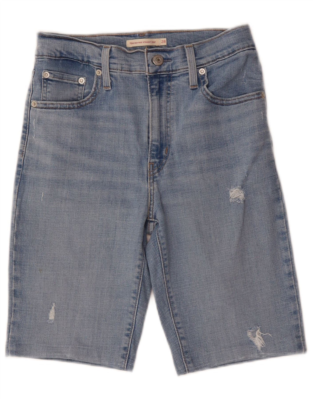 Pantaloncini di jeans a vita alta invecchiati Levi's da donna W28 cotone blu medio