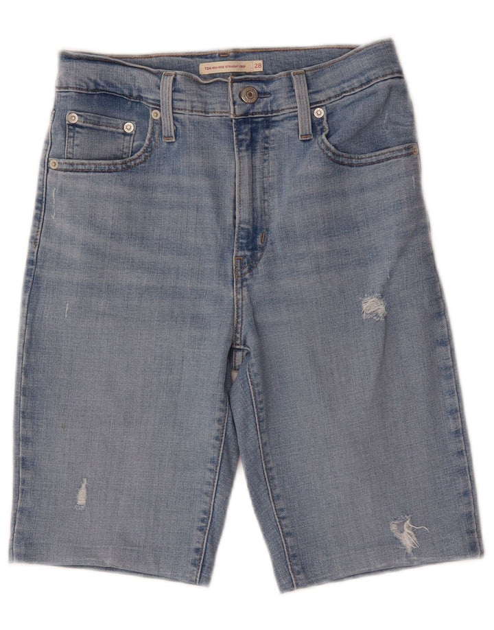 Pantaloncini di jeans a vita alta invecchiati Levi's da donna W28 cotone blu medio