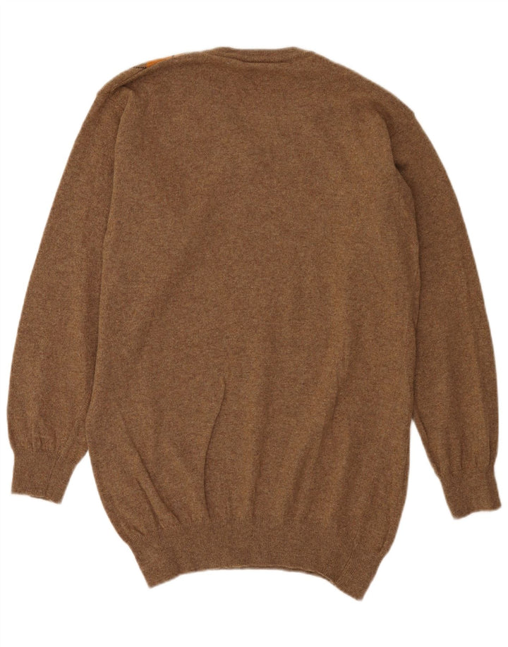 Maglione maglione vintage da uomo con scollo a V XL marrone a rombi/lana diamante