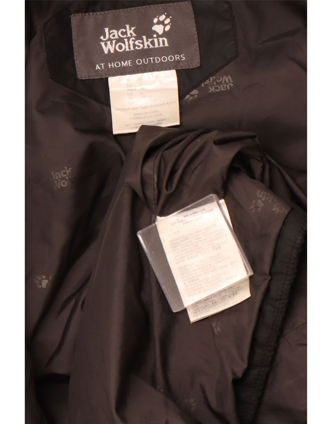 JACK WOLFSKIN Cappotto imbottito con cappuccio da donna UK 16 Large Nero Poliestere