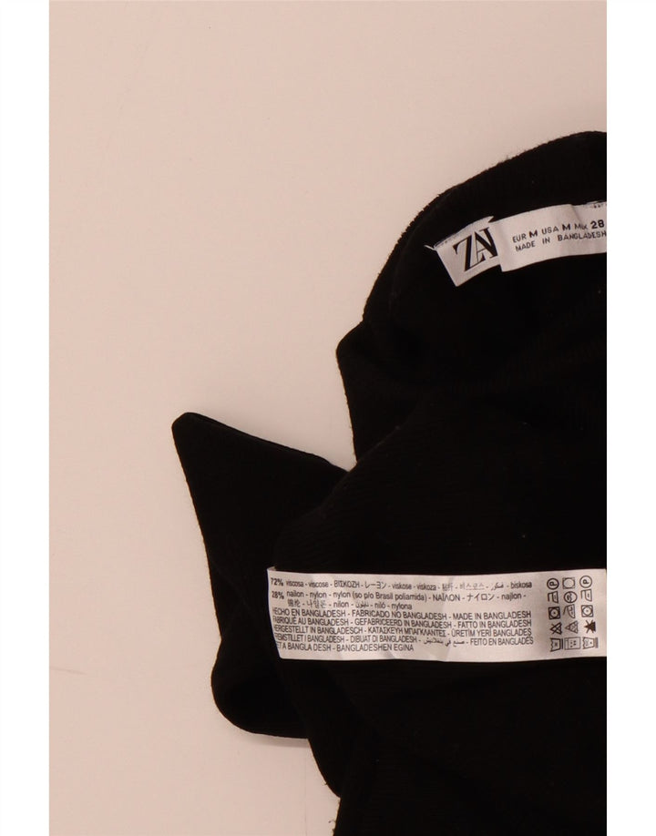 ZARA Maglione Corto da Donna con Collo Alto UK 12 Viscosa Nera Media