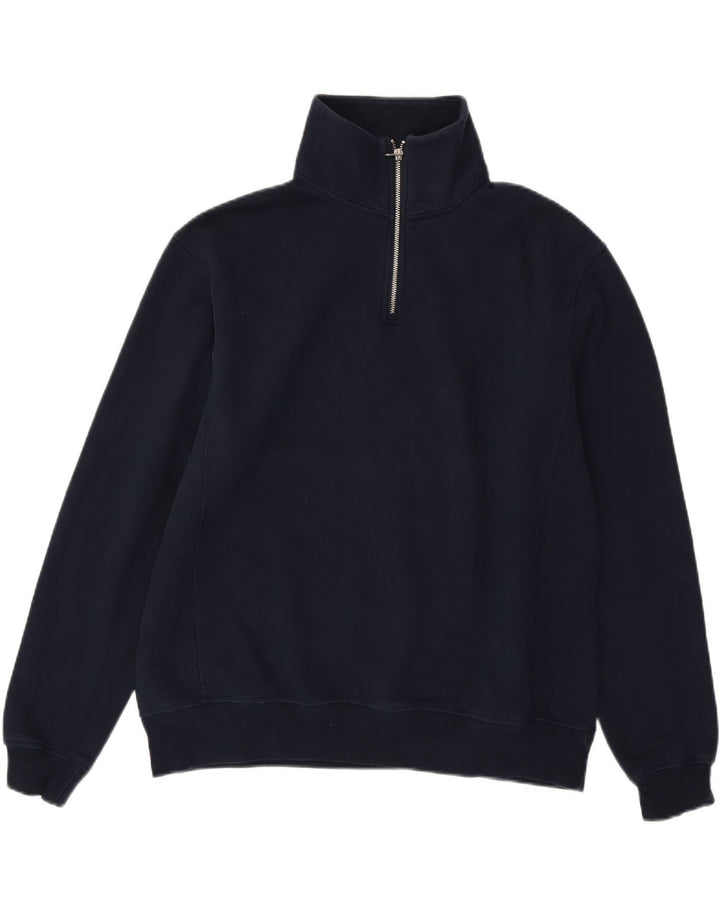Felpa Zara da uomo con collo con zip, maglione grande in poliestere blu navy