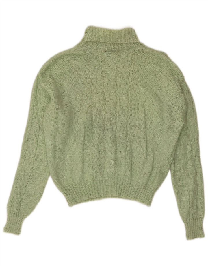 Maglione maglione vintage da donna con collo alto corto UK 14 verde medio