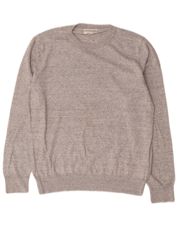 Maglione maglione girocollo da uomo Marks & Spencer in cotone screziato grigio medio