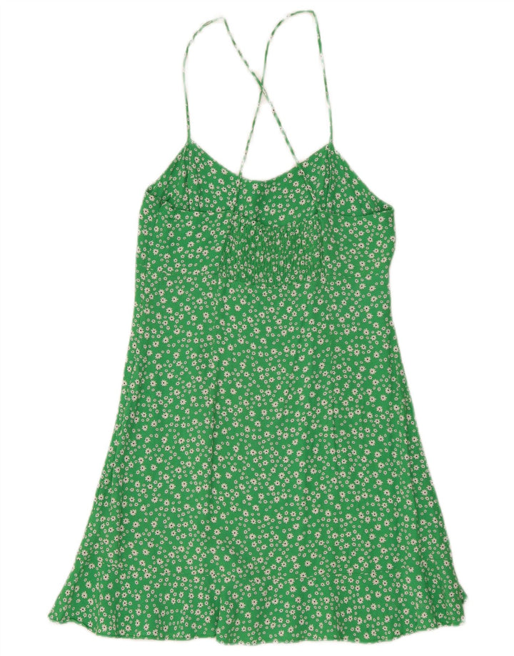 Vestito estivo da donna Zara UK 12 Viscosa floreale verde medio
