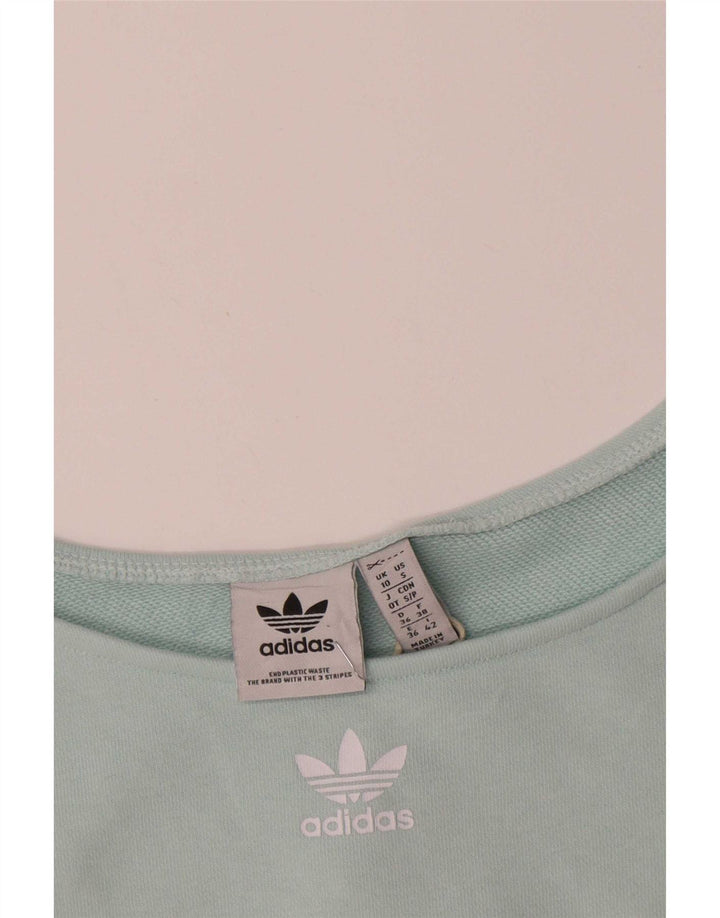 Top Adidas da donna oversize corto con spalle scoperte UK 10 piccolo cotone turchese