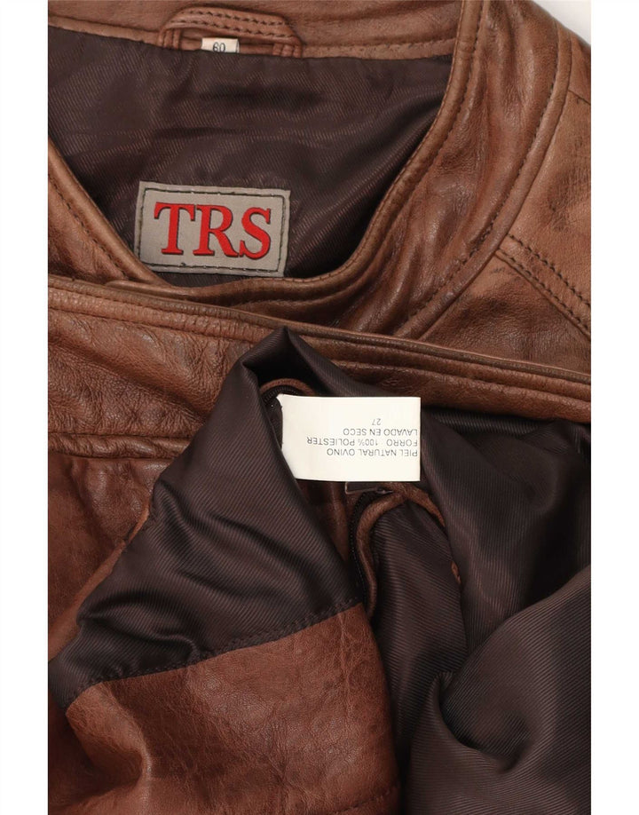 Giacca in pelle vintage da uomo IT 60 4XL Marrone