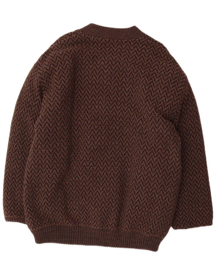 Maglione cardigan da uomo James Dillon XL marrone Chevron acrilico