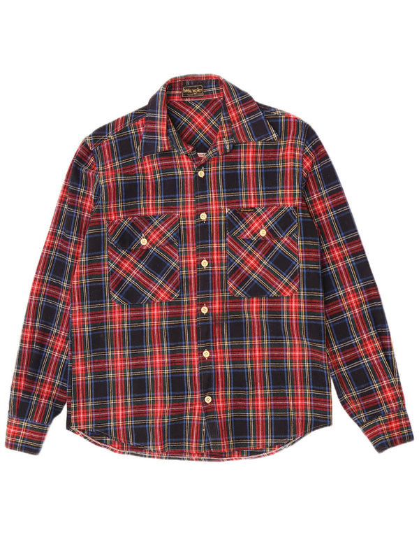 Camicia in flanella da uomo Wrangler taglia 14 1/2 piccolo acrilico a quadri rossi