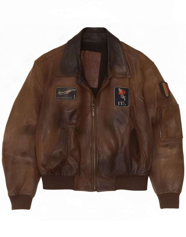 Giacca da volo in pelle da uomo vintage IT 50 Large Marrone