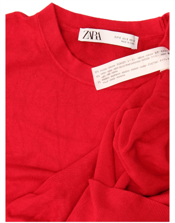 Maglione maglione girocollo da donna Zara UK 10 piccolo rosso viscosa