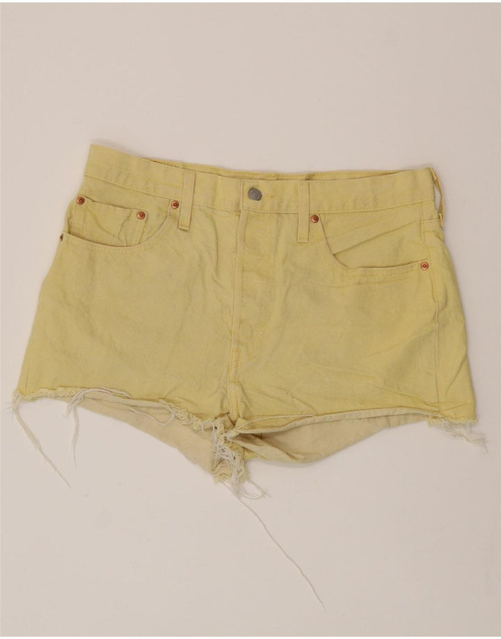 LEVI'S Pantaloncini di jeans 501 da donna W32 grandi in cotone giallo