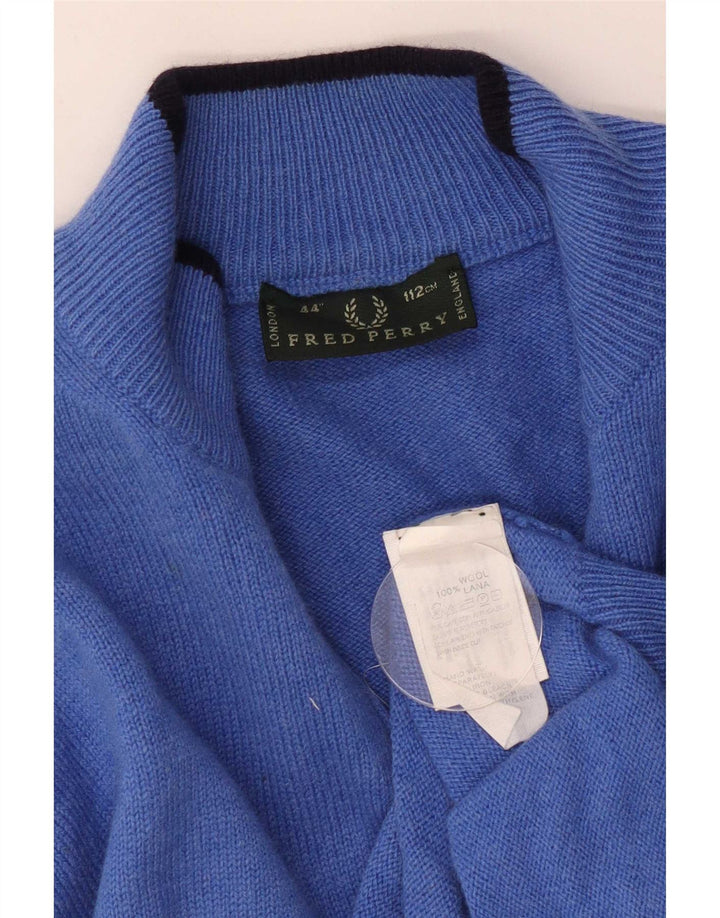 Maglione da uomo con zip e collo Fred Perry in lana blu medio