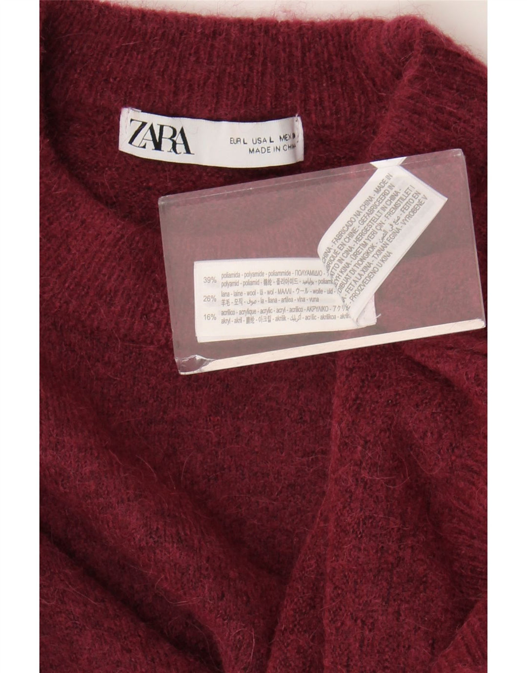 Maglione maglione girocollo oversize da donna Zara UK 16 grande bordeaux