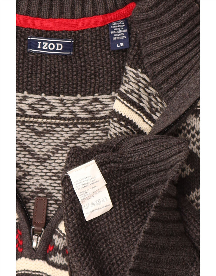 Maglione da uomo con zip e collo IZOD, grande, in cotone Fair Isle grigio