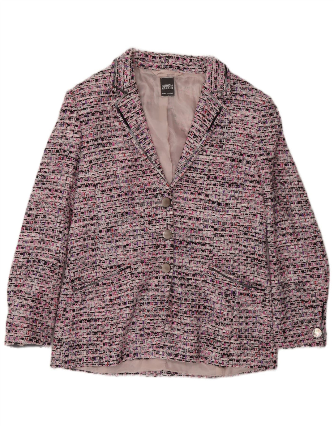 Giacca blazer vintage da donna a 3 bottoni UK 14 rosa medio screziato