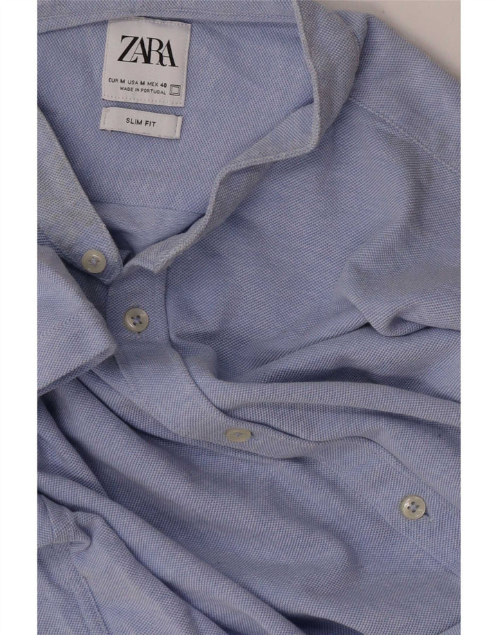 Camicia slim fit a maniche corte da uomo Zara blu medio