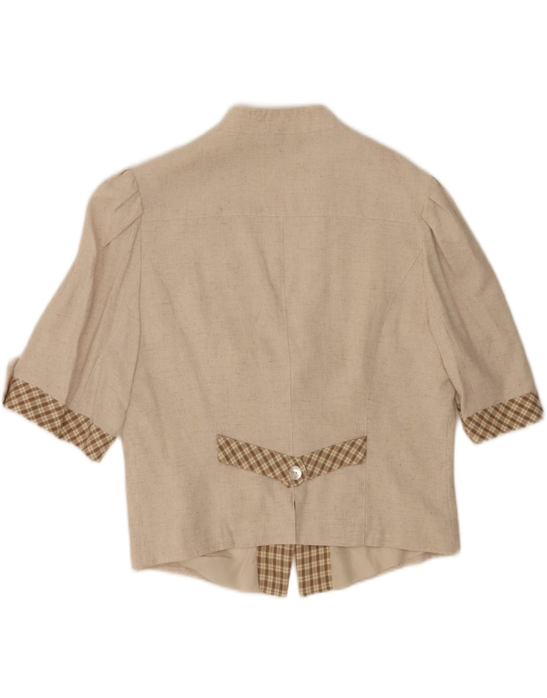 Giacca blazer vintage da donna con maniche a 3/4 a 2 bottoni UK 16 grande viscosa beige