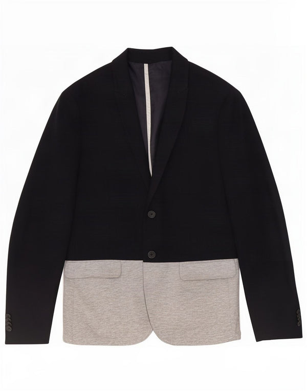 Zara Giacca blazer a 3 bottoni da uomo UK 40 Large Blu navy Colourblock