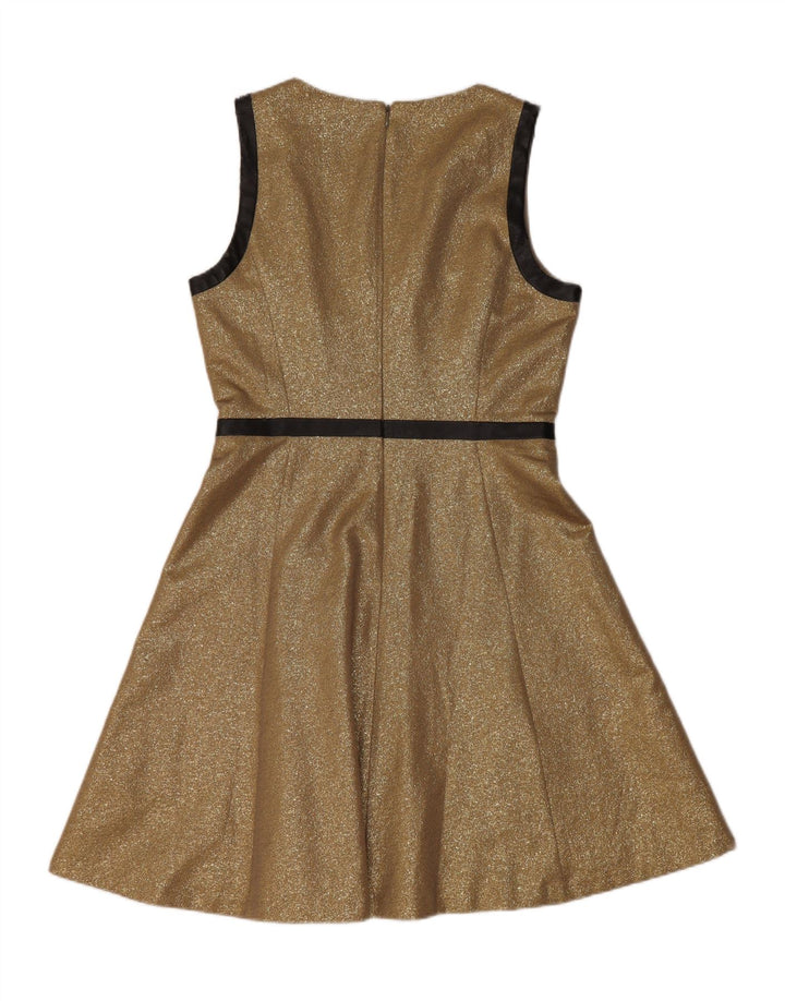 Abito a trapezio senza maniche da donna Dkny US 6 Viscosa chiazzata oro medio