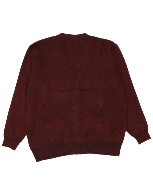 Maglione cardigan vintage da uomo 2XL Lana bordeaux a rombi/diamante