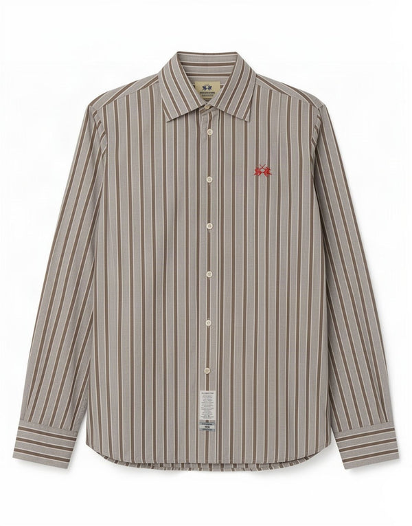 Camicia Uomo La Martina Cotone Rigato Blu Medio