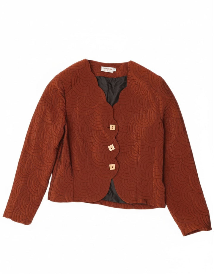 Giacca blazer vintage da donna a 3 bottoni UK 14 Acetato geometrico marrone medio