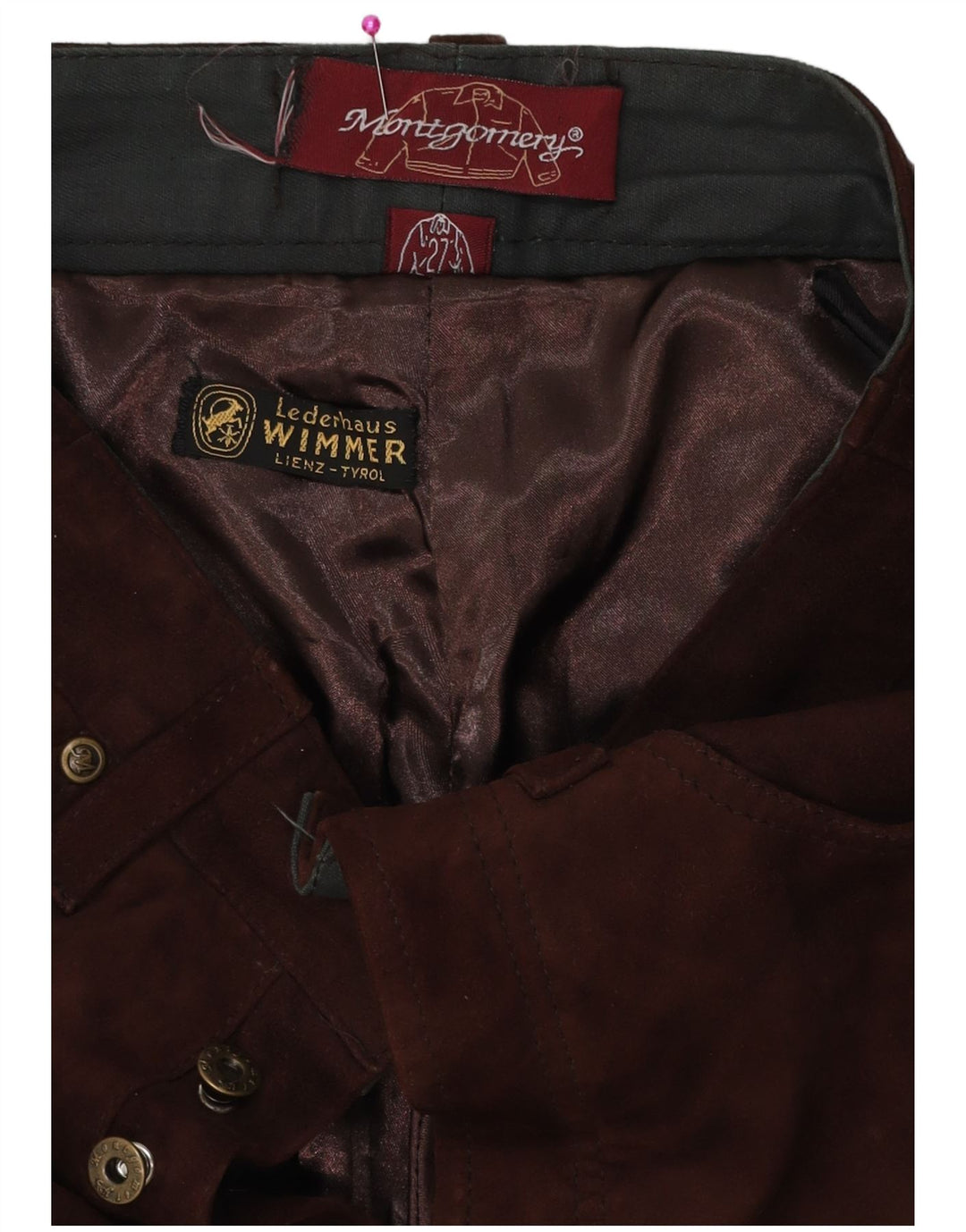 Pantaloni dritti da donna in pelle scamosciata MONTGOMERY W27 L29 in pelle marrone