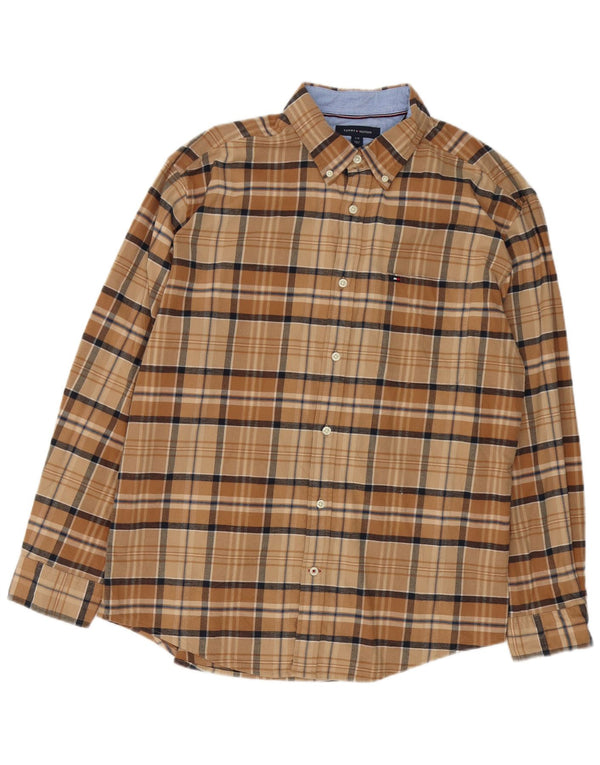 Camicia da uomo in flanella dal taglio classico Tommy Hilfiger, cotone a quadri beige grande