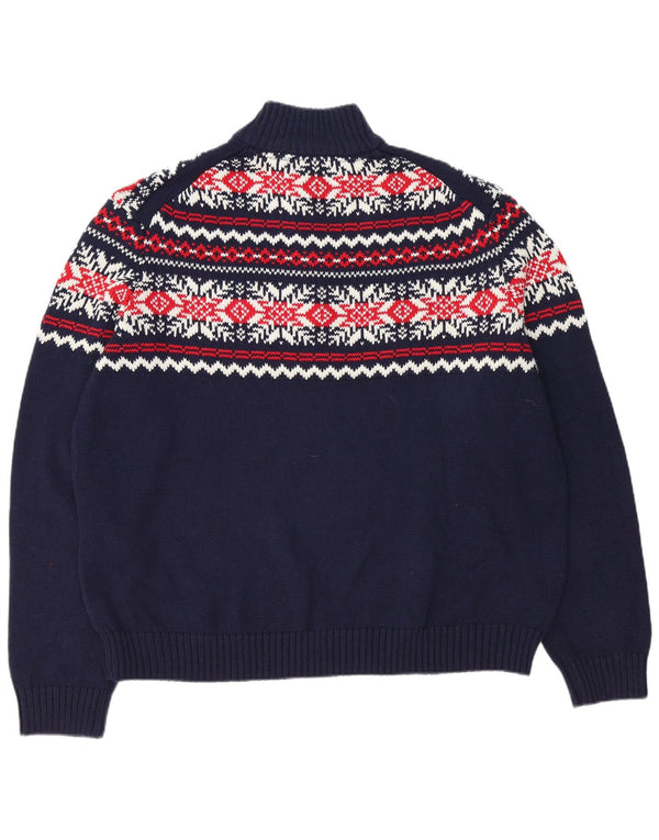 Maglione da uomo con zip e collo Izod 2XL in cotone Fair Isle blu navy