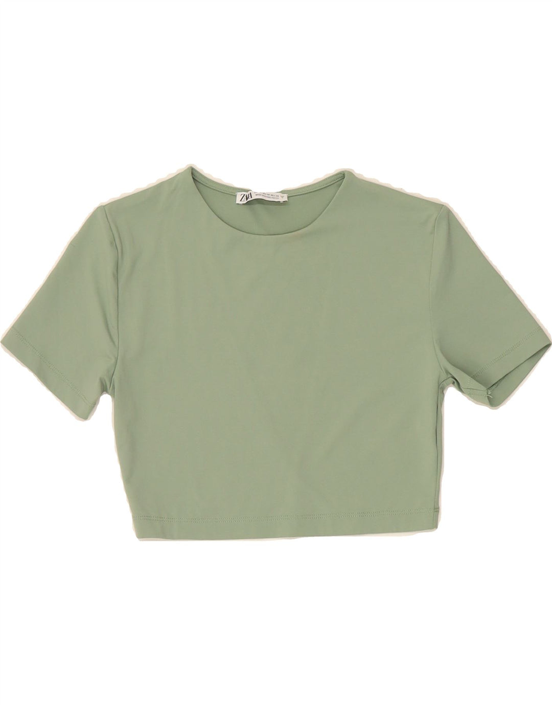 ZARA Womens Crop T-Shirt Top UK 12 Medium Green Nylon Vintage Zara and Second-Hand Zara from Messina Hembry 