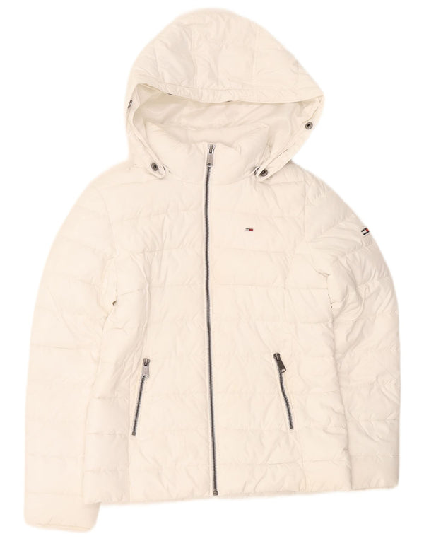 Giacca imbottita con cappuccio da donna Tommy Hilfiger UK 14 poliestere bianco medio