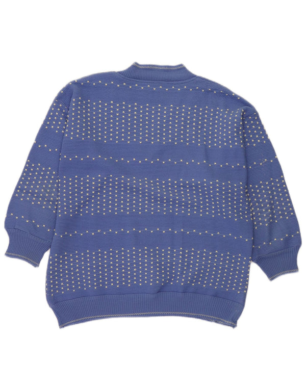 Maglione vintage da donna con scollo a V UK 14 a righe grandi blu