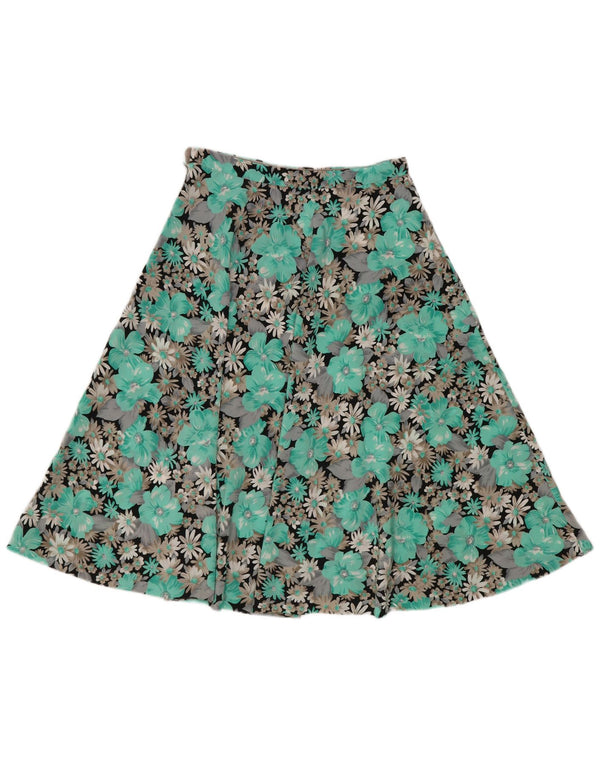 Gonna a trapezio da donna vintage W24 XS verde floreale