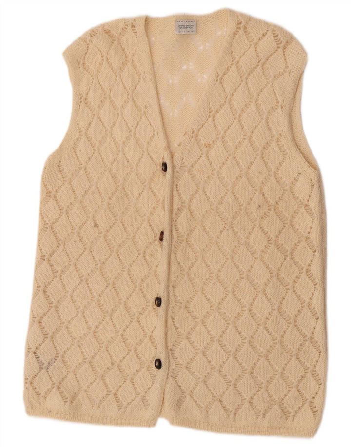 Maglione cardigan da donna Benetton UK 14 medio bianco sporco a rombi/diamante