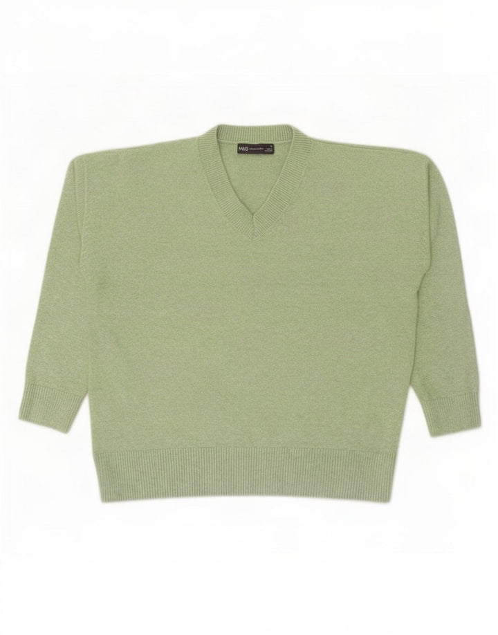 Maglione maglione con scollo a V da donna Marks & Spencer UK 14 Poliestere verde medio