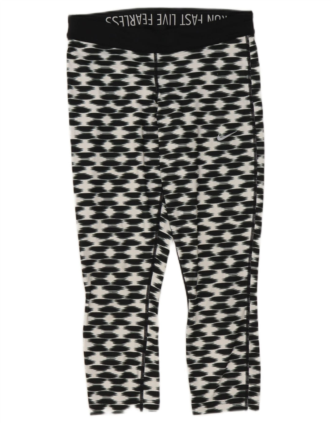 Leggings Nike Dri Fit Capri da donna UK 10 piccoli neri geometrici
