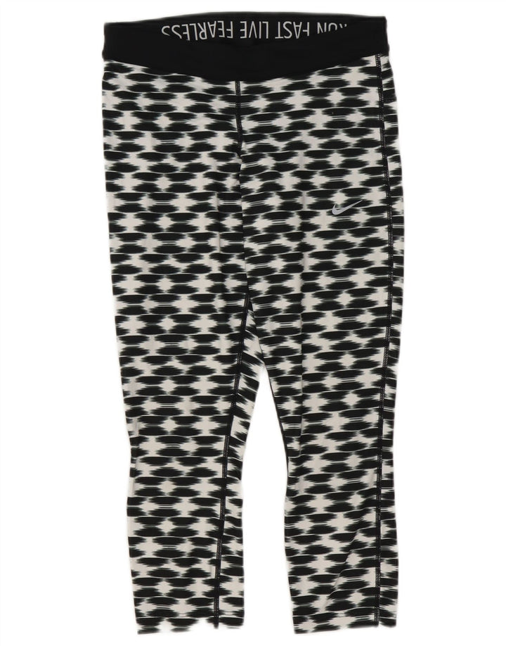 Leggings Nike Dri Fit Capri da donna UK 10 piccoli neri geometrici