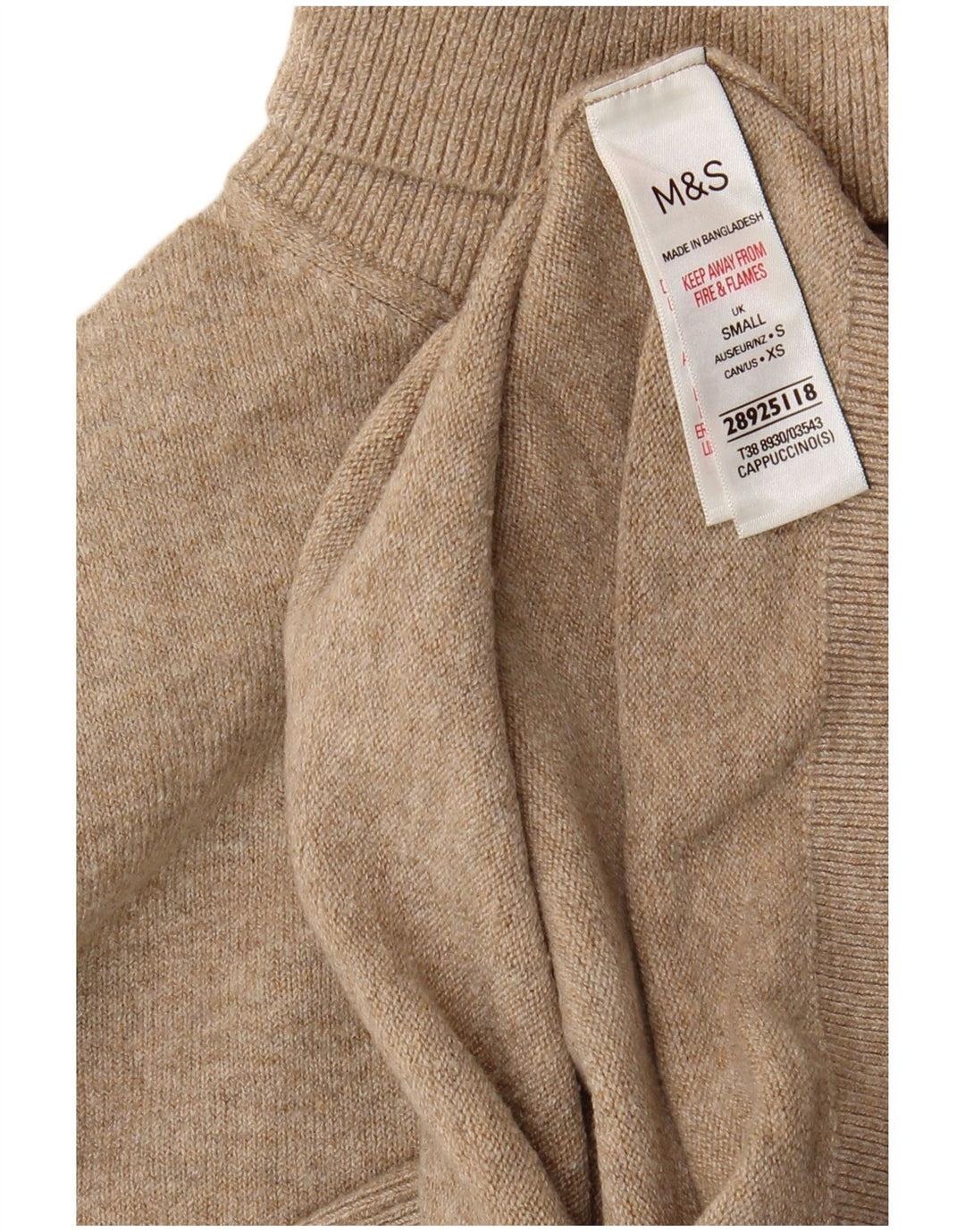 Maglione maglione a collo alto da donna Marks & Spencer UK 10 piccolo poliestere beige