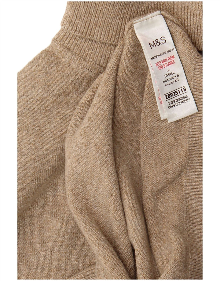 Maglione maglione a collo alto da donna Marks & Spencer UK 10 piccolo poliestere beige