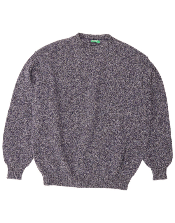 Maglione maglione girocollo da uomo Benetton grande viola screziato