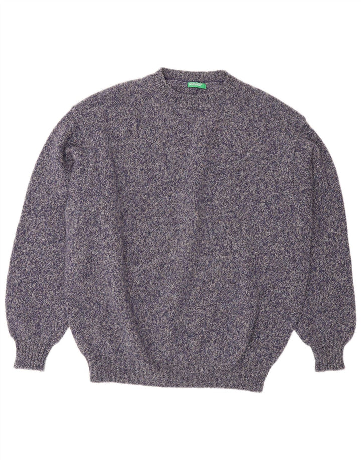 Maglione maglione girocollo da uomo Benetton grande viola screziato