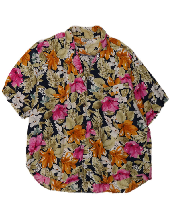 Camicia vintage da donna a maniche corte UK 18 XL multicolore floreale
