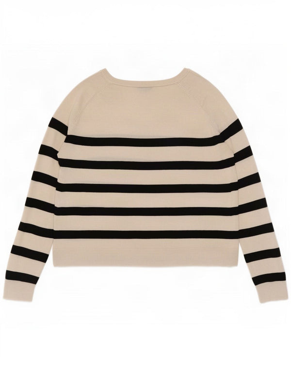 Maglione corto con scollo a barca da donna Zara UK 14 medio a righe bianco sporco