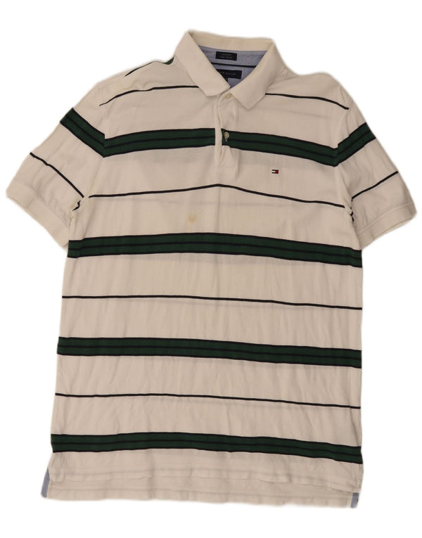 Polo da uomo su misura Tommy Hilfiger XL in cotone a righe bianche