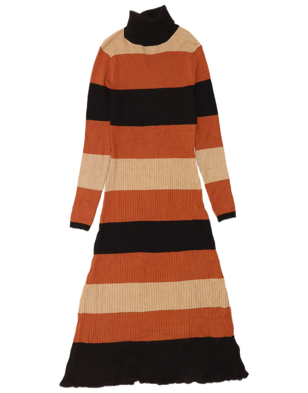 Marks & Spencer Womens Maxi Jumper Dress UK 12 Medium Brown Striped