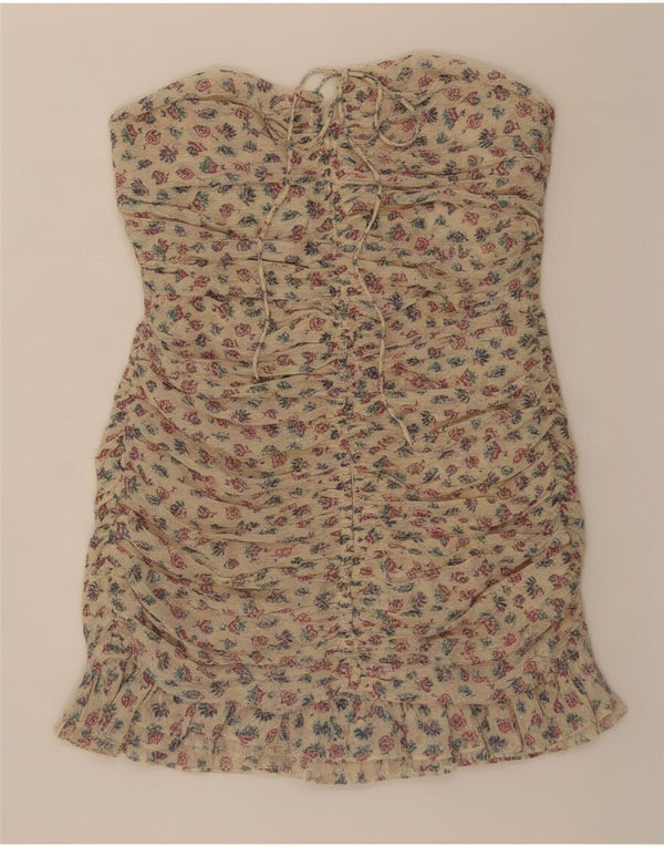 Top senza spalline da donna Zara UK 8 piccolo poliestere floreale beige