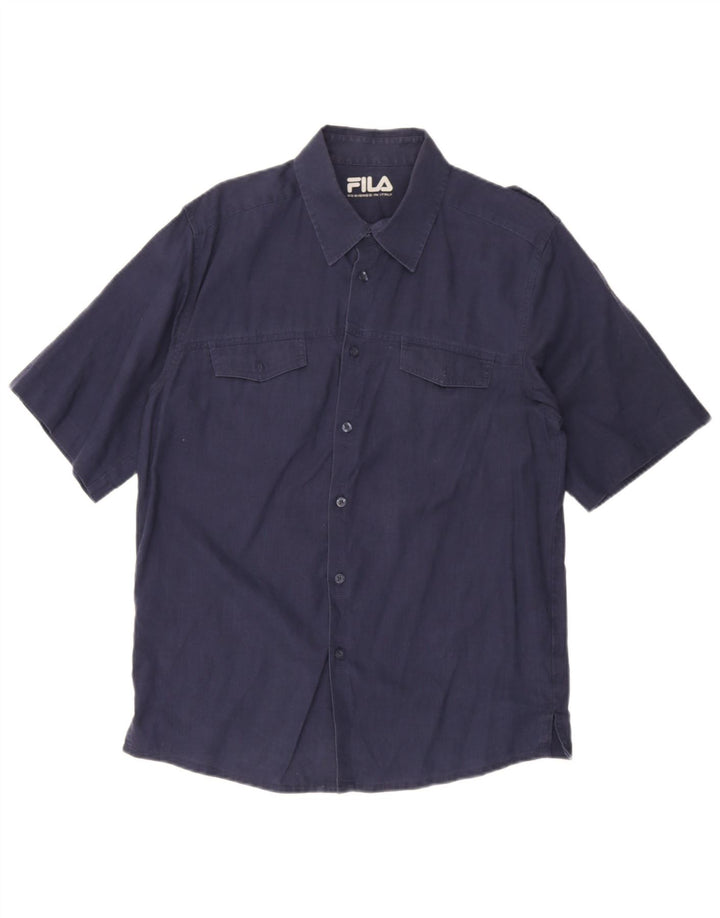Camicia militare a maniche corte da uomo Fila blu navy medio